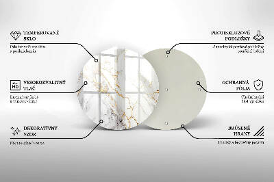 Piatto in vetro per candele con motivo in marmo chiaro e dettagli dorati