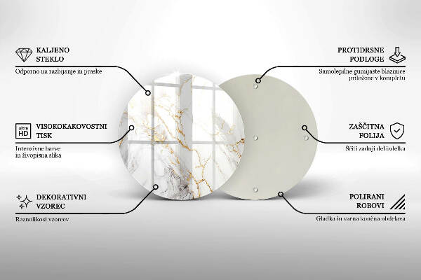 Piatto in vetro per candele con motivo in marmo chiaro e dettagli dorati