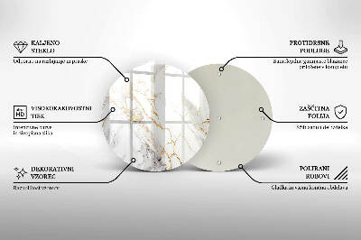 Piatto in vetro per candele con motivo in marmo chiaro e dettagli dorati