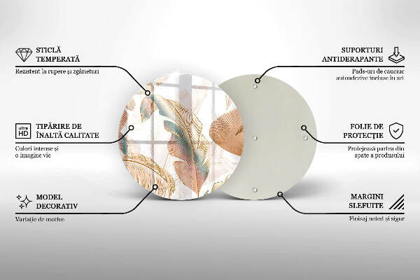 Piatto in vetro per candele con decorazione di piume e foglie in stile boho