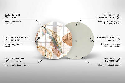 Piatto in vetro per candele con decorazione di piume e foglie in stile boho