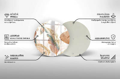 Piatto in vetro per candele con decorazione di piume e foglie in stile boho