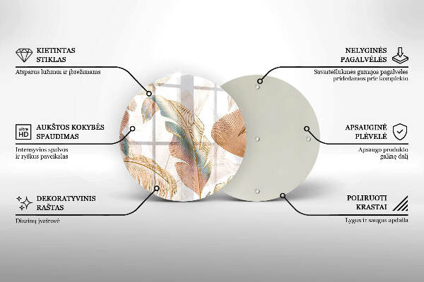 Piatto in vetro per candele con decorazione di piume e foglie in stile boho