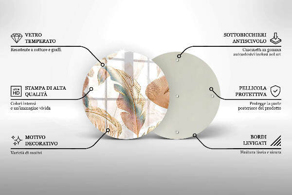 Piatto in vetro per candele con decorazione di piume e foglie in stile boho