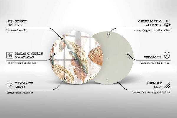 Piatto in vetro per candele con decorazione di piume e foglie in stile boho