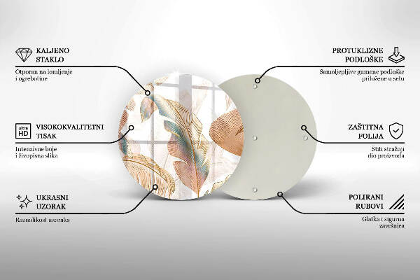 Piatto in vetro per candele con decorazione di piume e foglie in stile boho