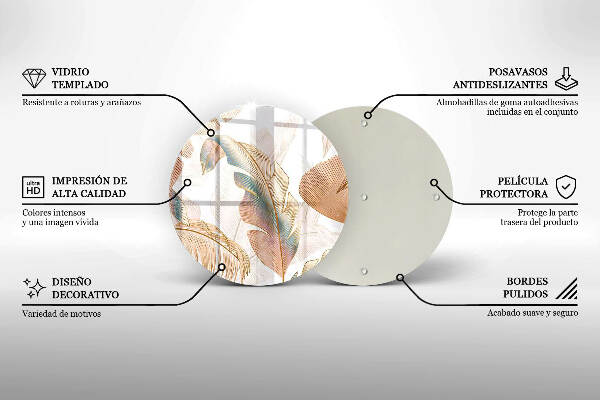 Piatto in vetro per candele con decorazione di piume e foglie in stile boho