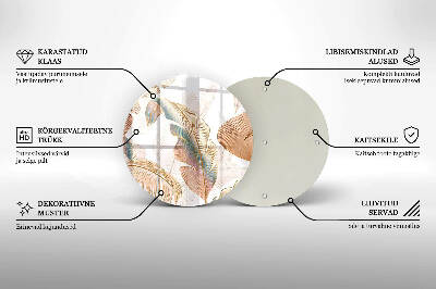 Piatto in vetro per candele con decorazione di piume e foglie in stile boho