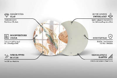 Piatto in vetro per candele con decorazione di piume e foglie in stile boho