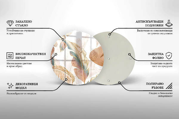 Piatto in vetro per candele con decorazione di piume e foglie in stile boho