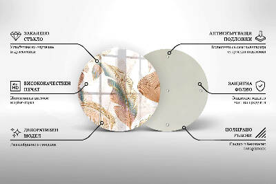 Piatto in vetro per candele con decorazione di piume e foglie in stile boho