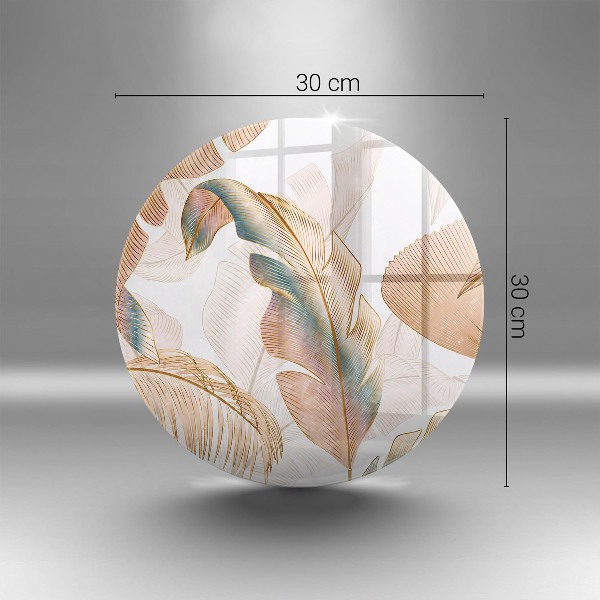 Piatto in vetro per candele con decorazione di piume e foglie in stile boho