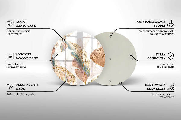 Piatto in vetro per candele con decorazione di piume e foglie in stile boho