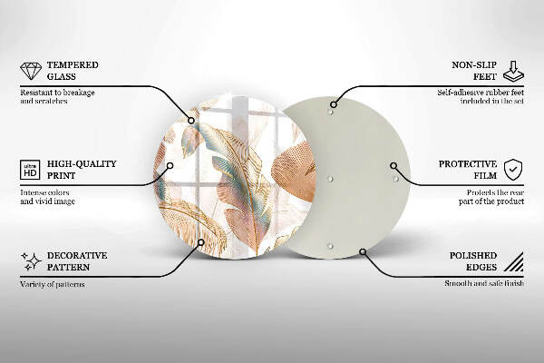 Piatto in vetro per candele con decorazione di piume e foglie in stile boho