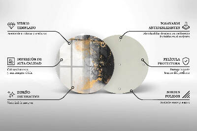 Sottobicchiere in vetro per candele tombali con motivo astratto impreziosito da dettagli dorati