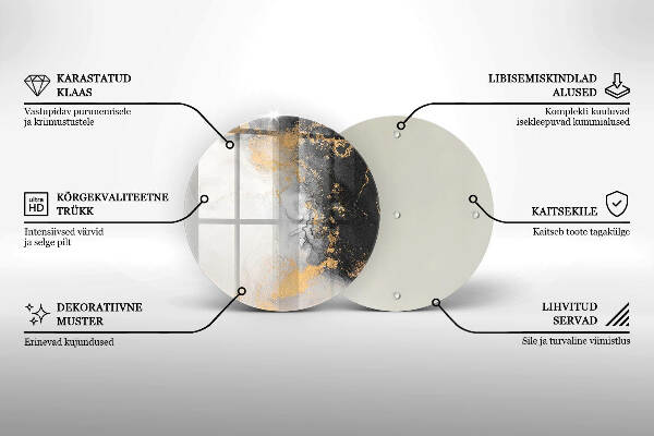 Sottobicchiere in vetro per candele tombali con motivo astratto impreziosito da dettagli dorati