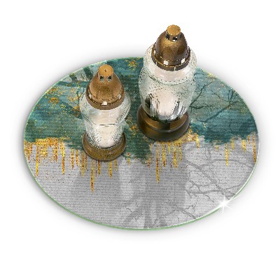 Piatto in vetro per candele con motivo astratto e dettagli dorati