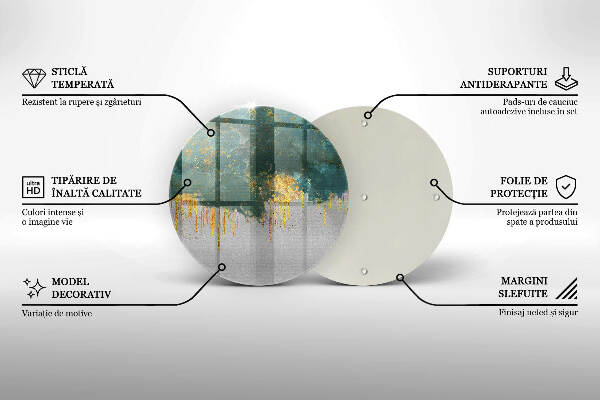 Piatto in vetro per candele con motivo astratto e dettagli dorati