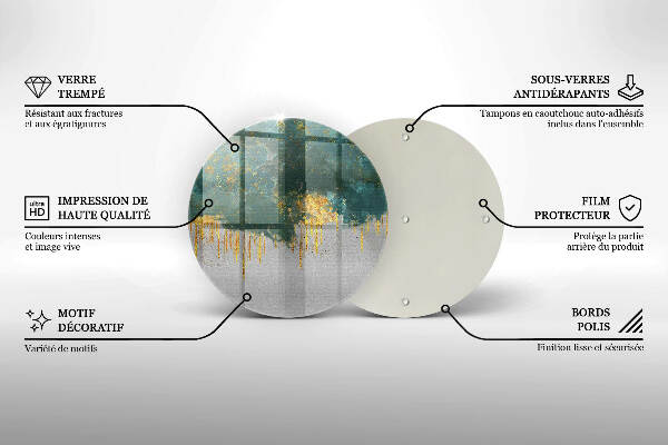 Piatto in vetro per candele con motivo astratto e dettagli dorati