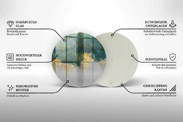 Piatto in vetro per candele con motivo astratto e dettagli dorati