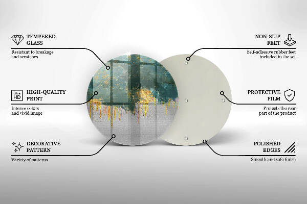 Piatto in vetro per candele con motivo astratto e dettagli dorati