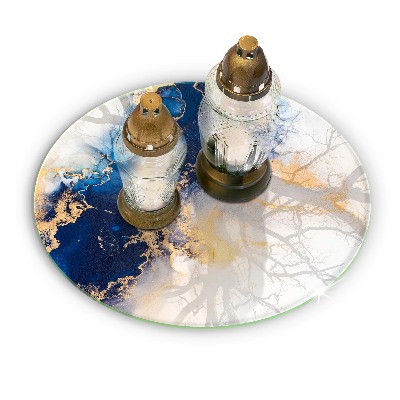 Piatto in vetro per candele con motivo astratto blu