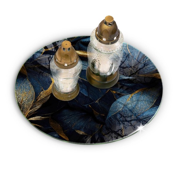 Sottobicchiere in vetro per candele tombali con motivi a foglia e dettagli dorati