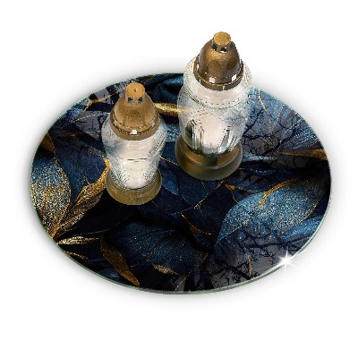 Sottobicchiere in vetro per candele tombali con motivi a foglia e dettagli dorati