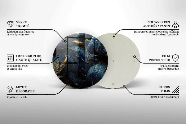 Sottobicchiere in vetro per candele tombali con motivi a foglia e dettagli dorati