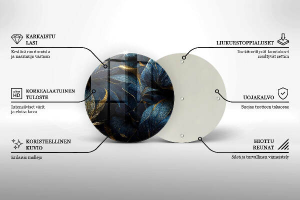 Sottobicchiere in vetro per candele tombali con motivi a foglia e dettagli dorati