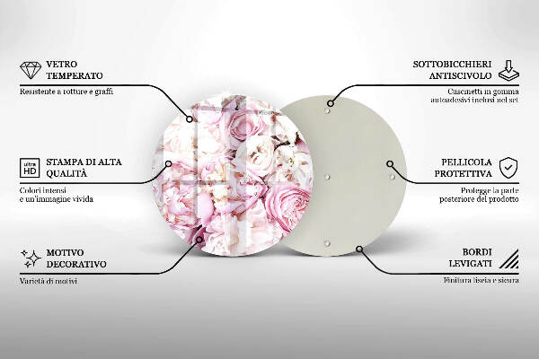 Sottobicchiere in vetro per candele tombali con decorazione a mazzo di peonie