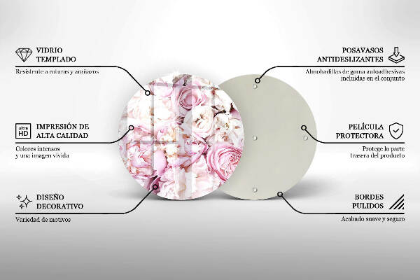 Sottobicchiere in vetro per candele tombali con decorazione a mazzo di peonie