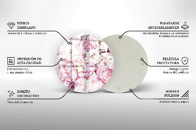 Sottobicchiere in vetro per candele tombali con decorazione a mazzo di peonie