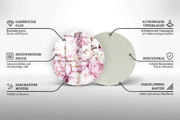 Sottobicchiere in vetro per candele tombali con decorazione a mazzo di peonie