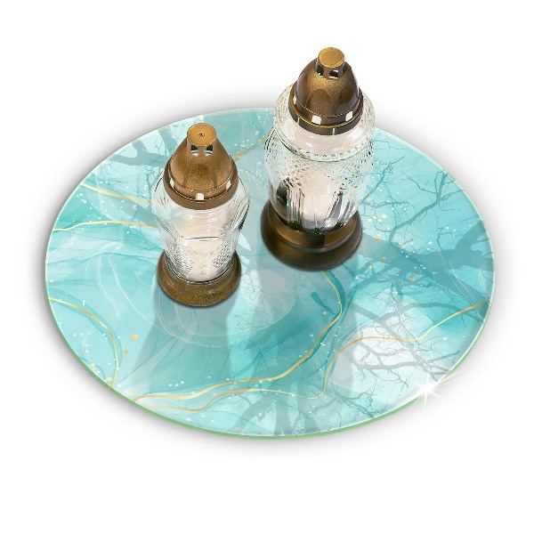 Piatto in vetro per candele con motivo astratto blu e oro