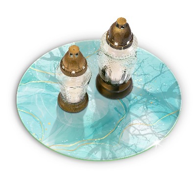 Piatto in vetro per candele con motivo astratto blu e oro