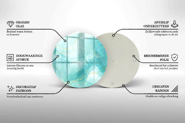 Piatto in vetro per candele con motivo astratto blu e oro