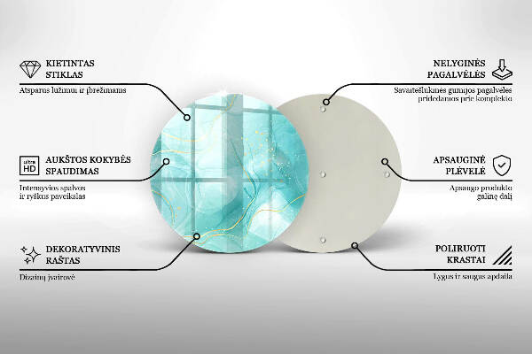 Piatto in vetro per candele con motivo astratto blu e oro