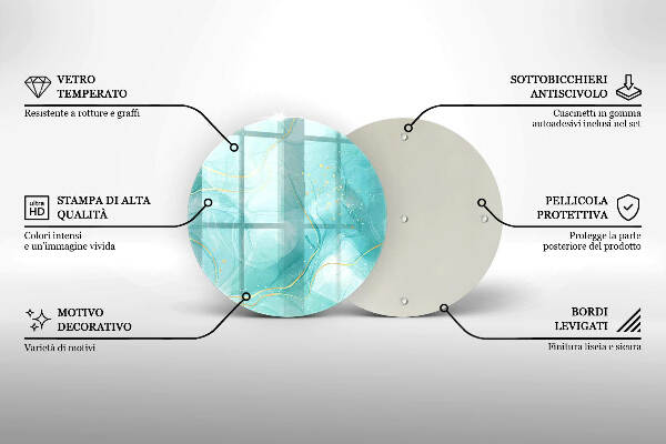 Piatto in vetro per candele con motivo astratto blu e oro