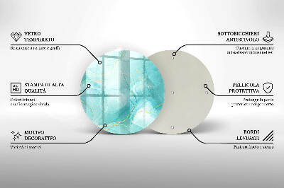 Piatto in vetro per candele con motivo astratto blu e oro