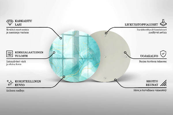 Piatto in vetro per candele con motivo astratto blu e oro