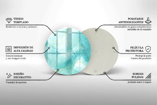 Piatto in vetro per candele con motivo astratto blu e oro