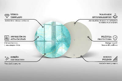 Piatto in vetro per candele con motivo astratto blu e oro
