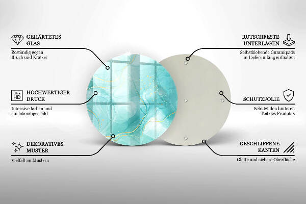 Piatto in vetro per candele con motivo astratto blu e oro