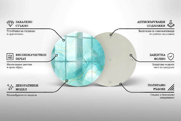 Piatto in vetro per candele con motivo astratto blu e oro