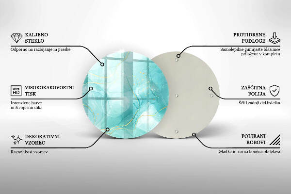 Piatto in vetro per candele con motivo astratto blu e oro