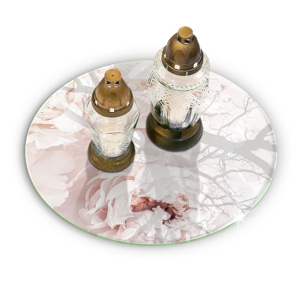 Sottobicchiere in vetro per candele tombali con stampa di peonie nei toni pastello