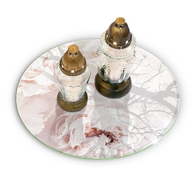 Sottobicchiere in vetro per candele tombali con stampa di peonie nei toni pastello