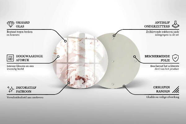 Sottobicchiere in vetro per candele tombali con stampa di peonie nei toni pastello