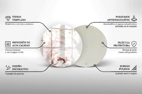 Sottobicchiere in vetro per candele tombali con stampa di peonie nei toni pastello